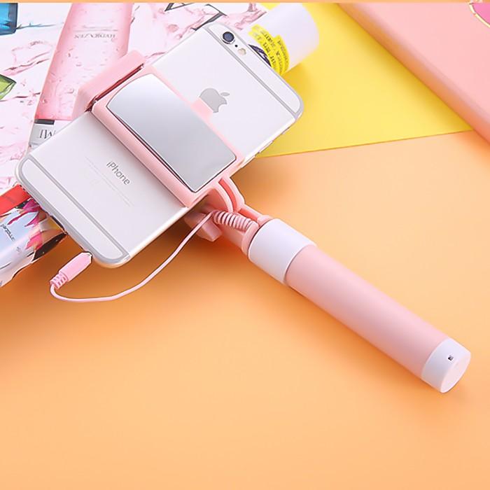 Gậy Chụp Ảnh Tự Sướng Selfie Stick Có Gương Kết Nối Cổng Tai Nghe 3.5mm