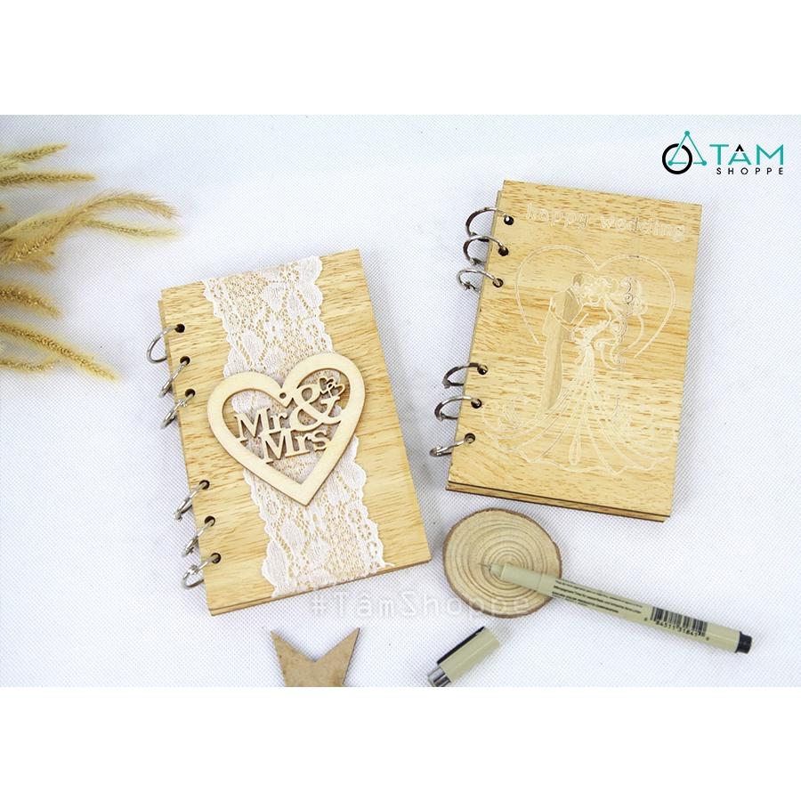 Sổ tay ký tên đám cưới bìa gỗ giấy kraft trang trí cưới TTC-04