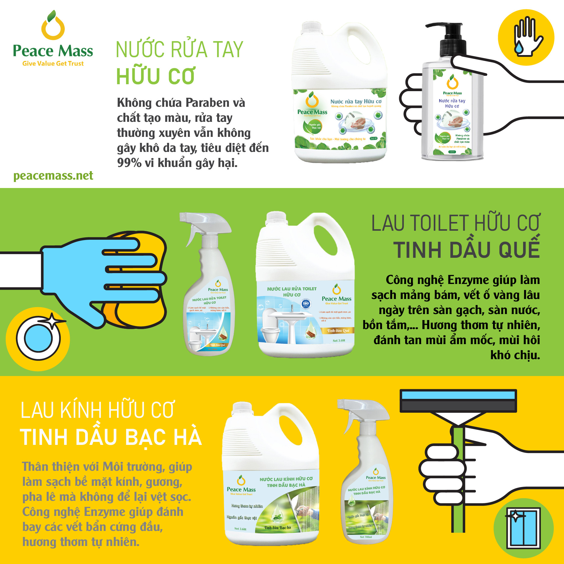 Nước Cọ Rửa Toilet Gốc Thực Vật Peace Mass Tinh dầu Quế Công nghệ Enzyme  (Thuộc nhóm Sản phẩm Lành tính / Hữu cơ) Chai Xịt 700ml