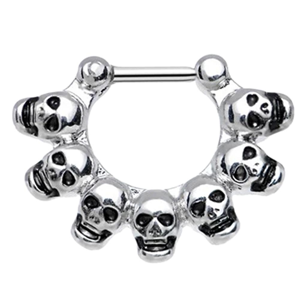 16  Gauge  Silver  Skull  Nose  Septum  Clicker  Nipple  Rings  Body  Piercing  Jewelry