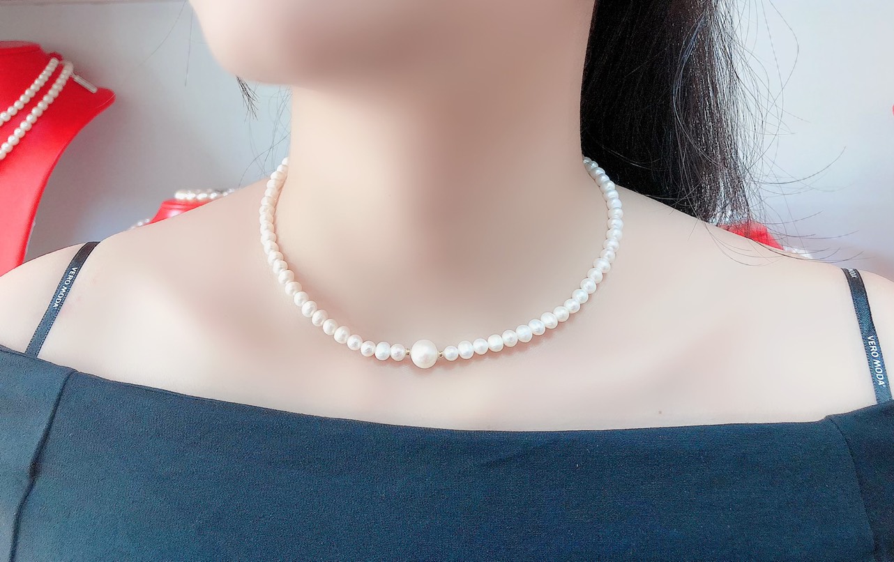 Chuỗi cổ ngọc trai cao cấp hình ovan 5li