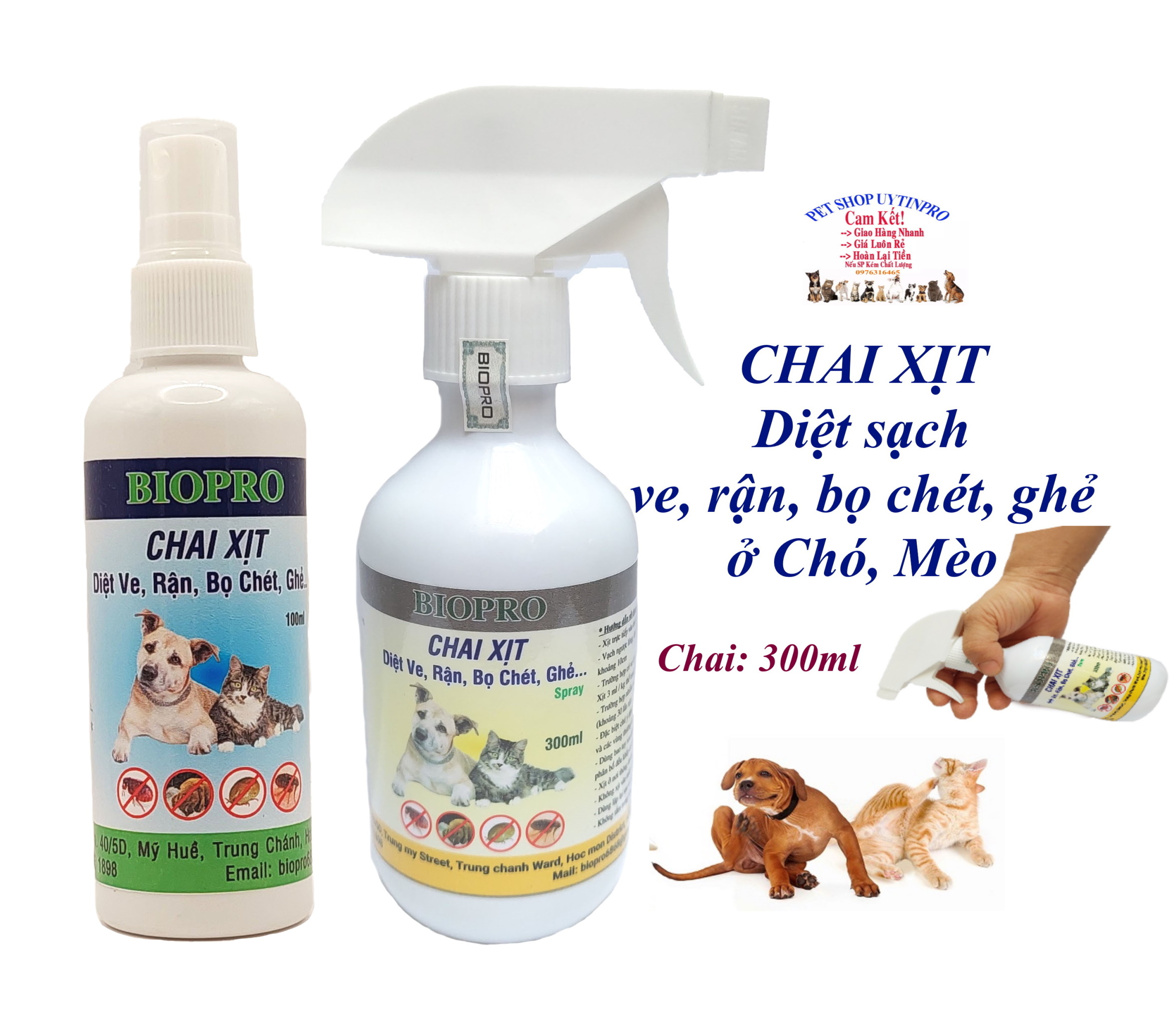 Chai xịt diệt ve rận bọ chét cho chó mèo Biopro Diệt sạch ve, rận, bọ chét ở thú cưng và khu vực nuôi thú cưng