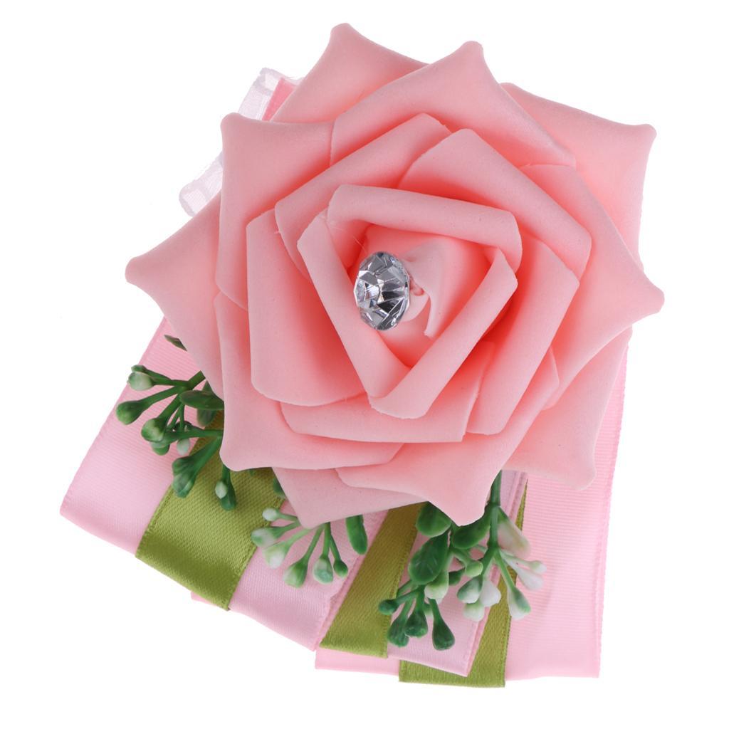 2X Silk Bridal Wrist Corsage Bridesmaid Hand Flowers Wedding Party Decor Pink