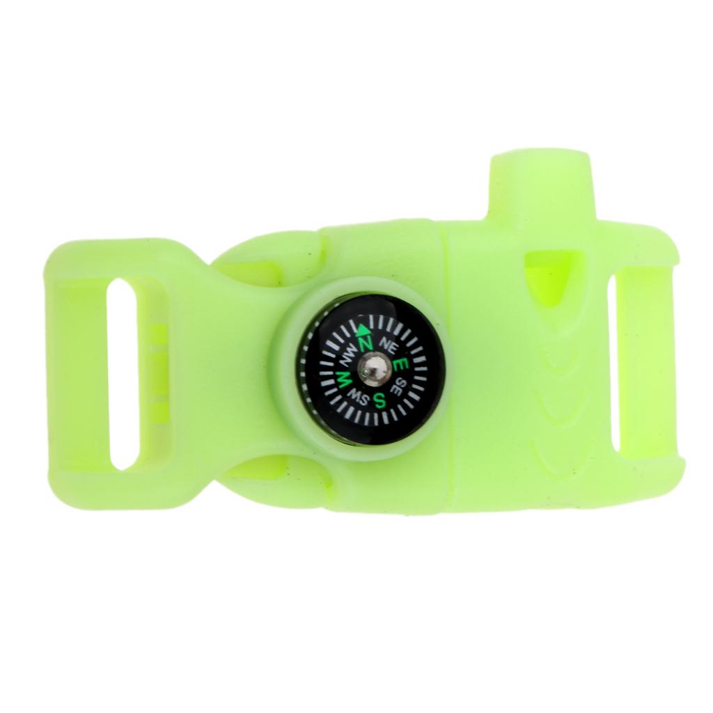 2xPlastic Side Release Buckle Whistle Compass Flint Fire Starter Fluorescent