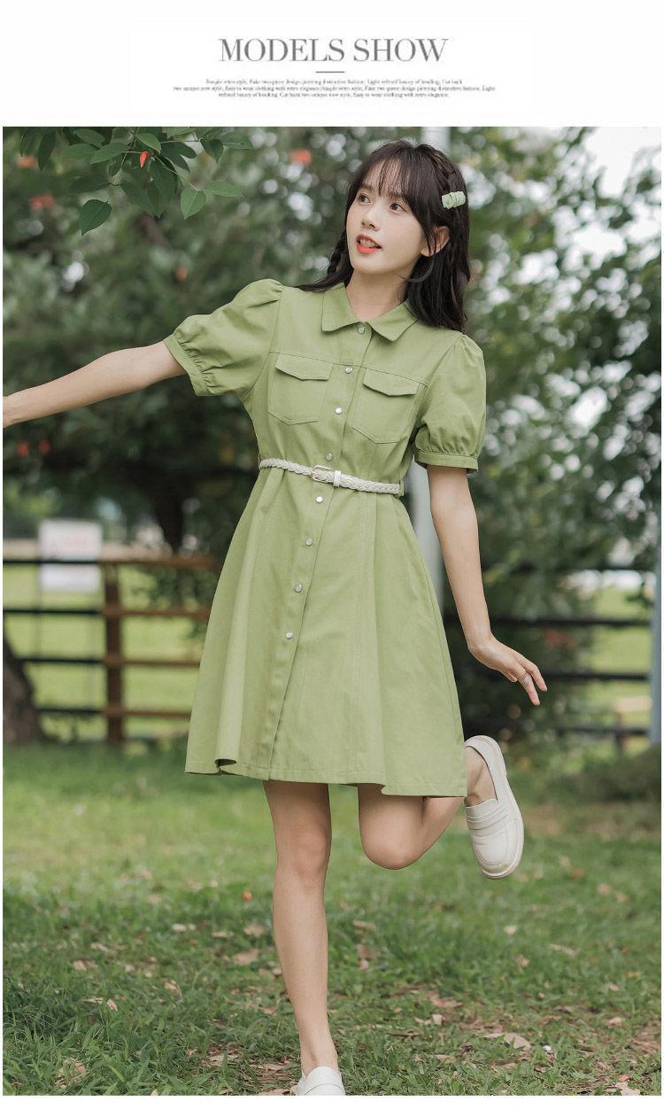 CHENGRUI Tặng thắt lưng, váy ngắn tay, váy ngắn tay, váy mùa hè, váy thắt lưng.