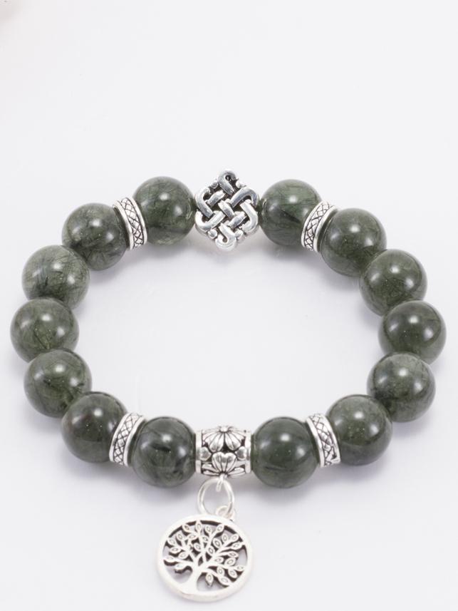 Vòng Thạch Anh Tóc Xanh Phối Charm Cây Bạc Ngọc Quý Gemstones