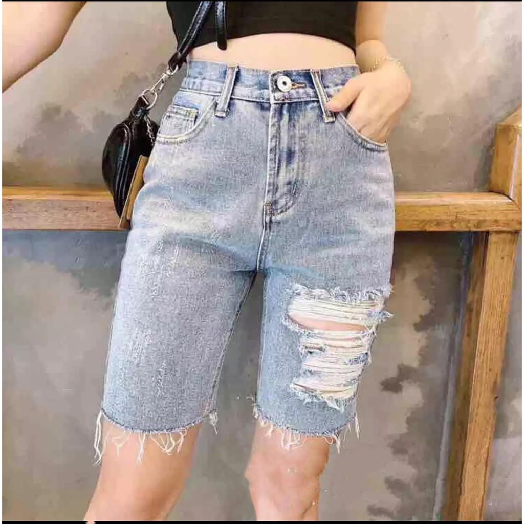 Quần jean ngố / lửng BIG SIZE lưng cao, co dãn mạnh rách kiểu đẹp 3287