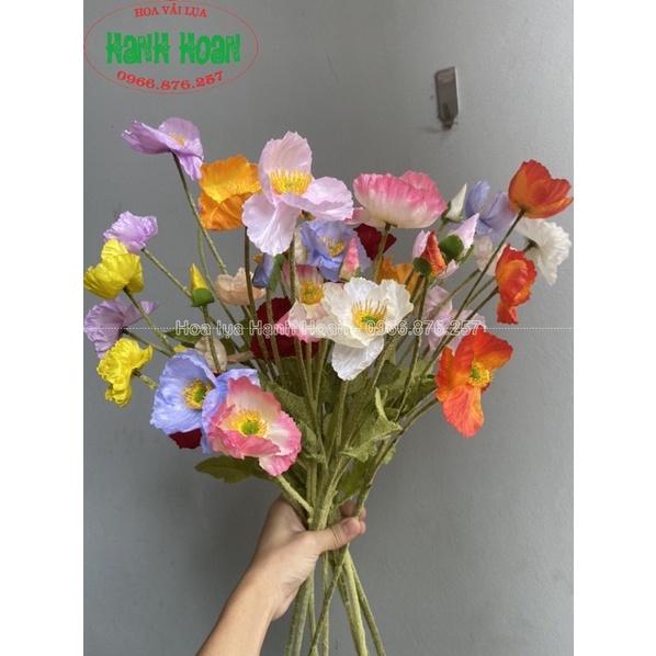 Bó 4 bông hoa anh túc nhân tạo bằng lụa dài 60cm trang trí-Hoa lụa decor