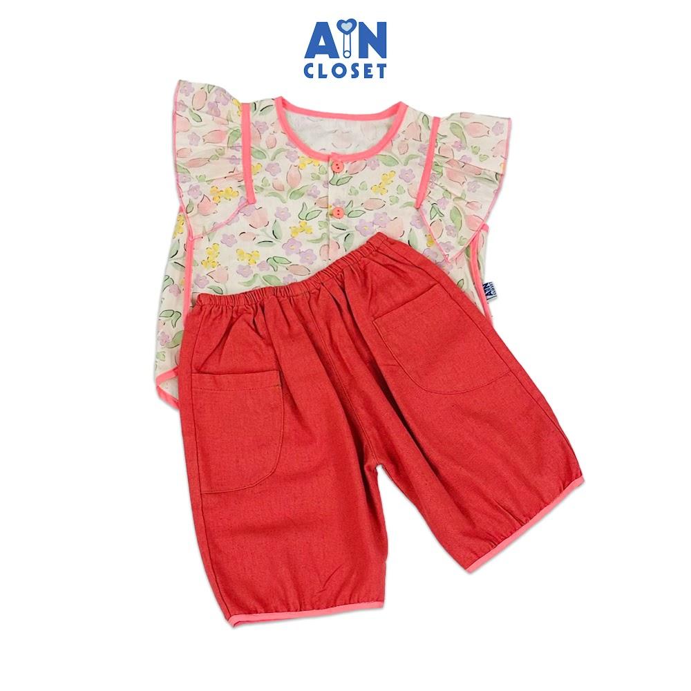 Bộ quần áo Lửng bé gái họa tiết Hoa Nhí Quần Hồng Cotton - AICDBGBD43AT - AIN Closet