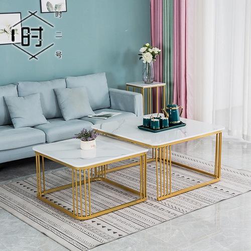 Bàn trà sofa mặt đá vân mây cẩm thạch cao cấp, bàn trà đôi vuông phòng khách phong cách bắc âu - A26