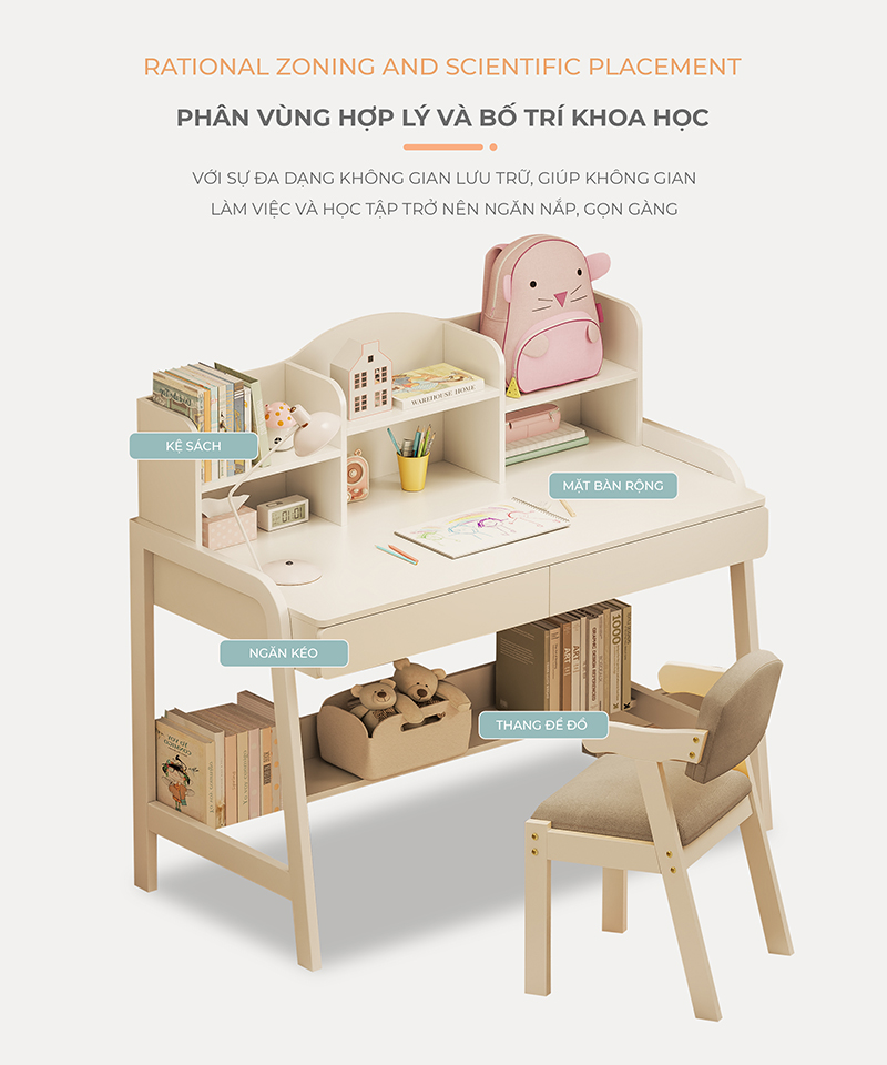 Bàn học trẻ em thông minh kèm kệ sách thương hiệu IGA (không kèm ghế) - GM144