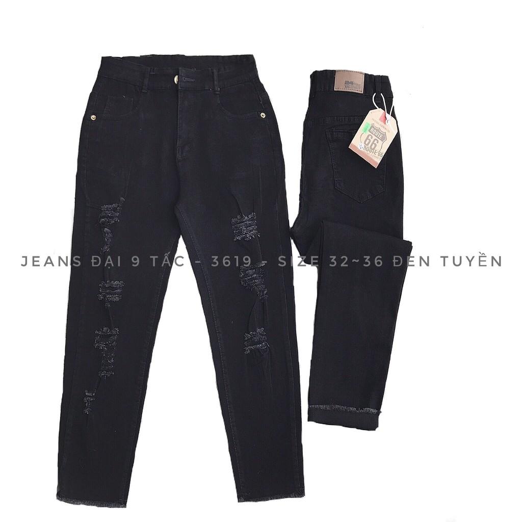 Quần jean nữ BIG SIZE dài 9 tấc rách kiểu màu đen tuyền dành cho người béo 3619