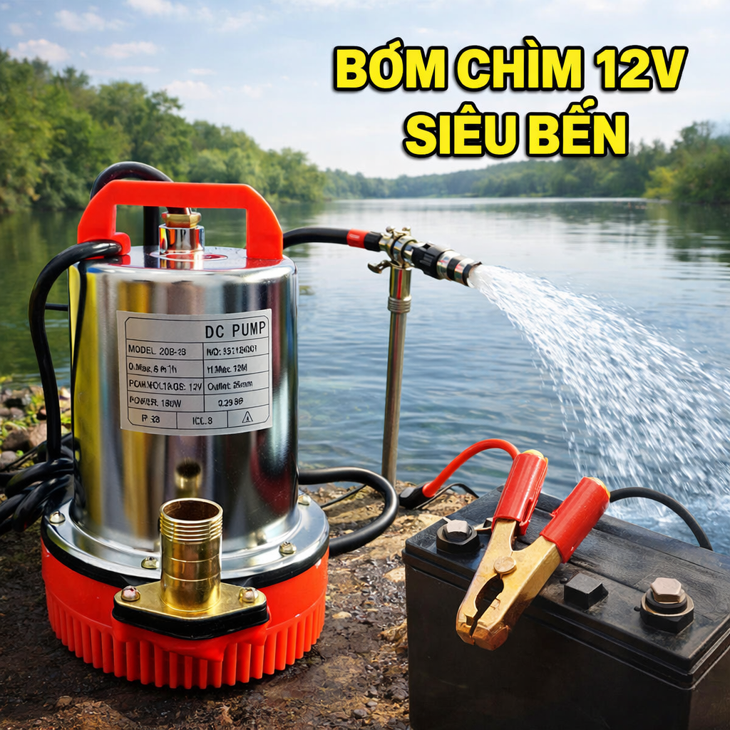 Bơm Chìm 12V Dùng Ắc Quy – Máy Bơm Tõm Lõi Đồng, Bơm Nước Khỏe Siêu Bền