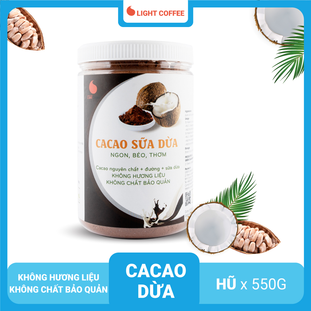 Cacao sữa dừa 3in1 thơm ngon , dạng hũ dễ bảo quản Light Cacao - 550g