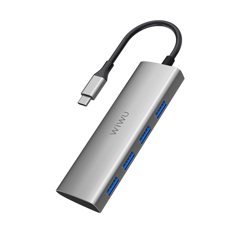 Hub chia cổng Type-C đa năng 4 in 1 từ Type-C ra 4 USB-A 3.0 hiệu Wiwu Alpha A440 cho Macbook / iPad Pro 11 inch 12 .9 inch / Laptop trang bị cổng Type C thunderbolt 3 - hàng nhập khẩu