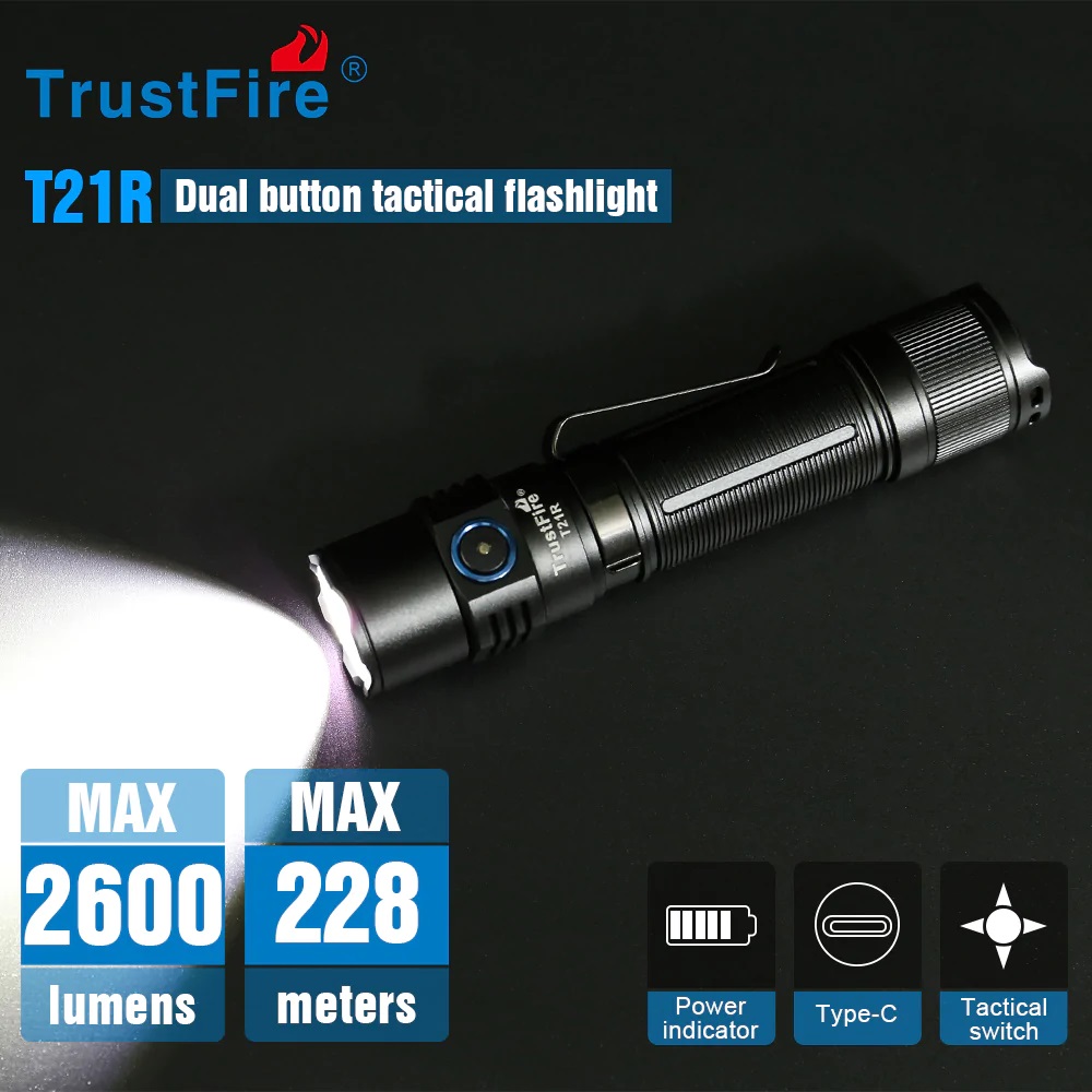 Đèn pin chiến thuật Trustfire T21R với độ sáng 2600lumen,nhỏ gọn,bền bỉ,mạnh mẽ,hiệu năng cao - Hàng nhập khẩu