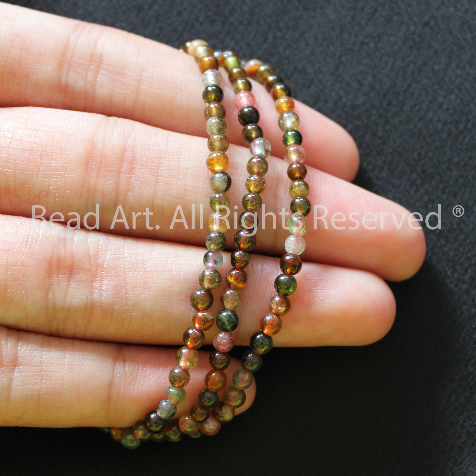 3MM Đá Tourmaline Đa Sắc Tự Nhiên Loại A, Đá Phối Vòng Tay Phong Thuỷ, Chuỗi Hạt, Mọi Cung Mệnh - Bead Art