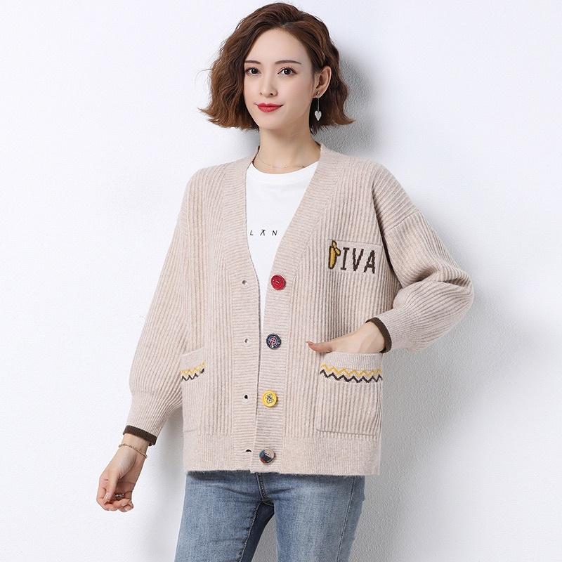 Áo khoác len nữ cardigan cổ V, áo len nữ phối viền cá tính