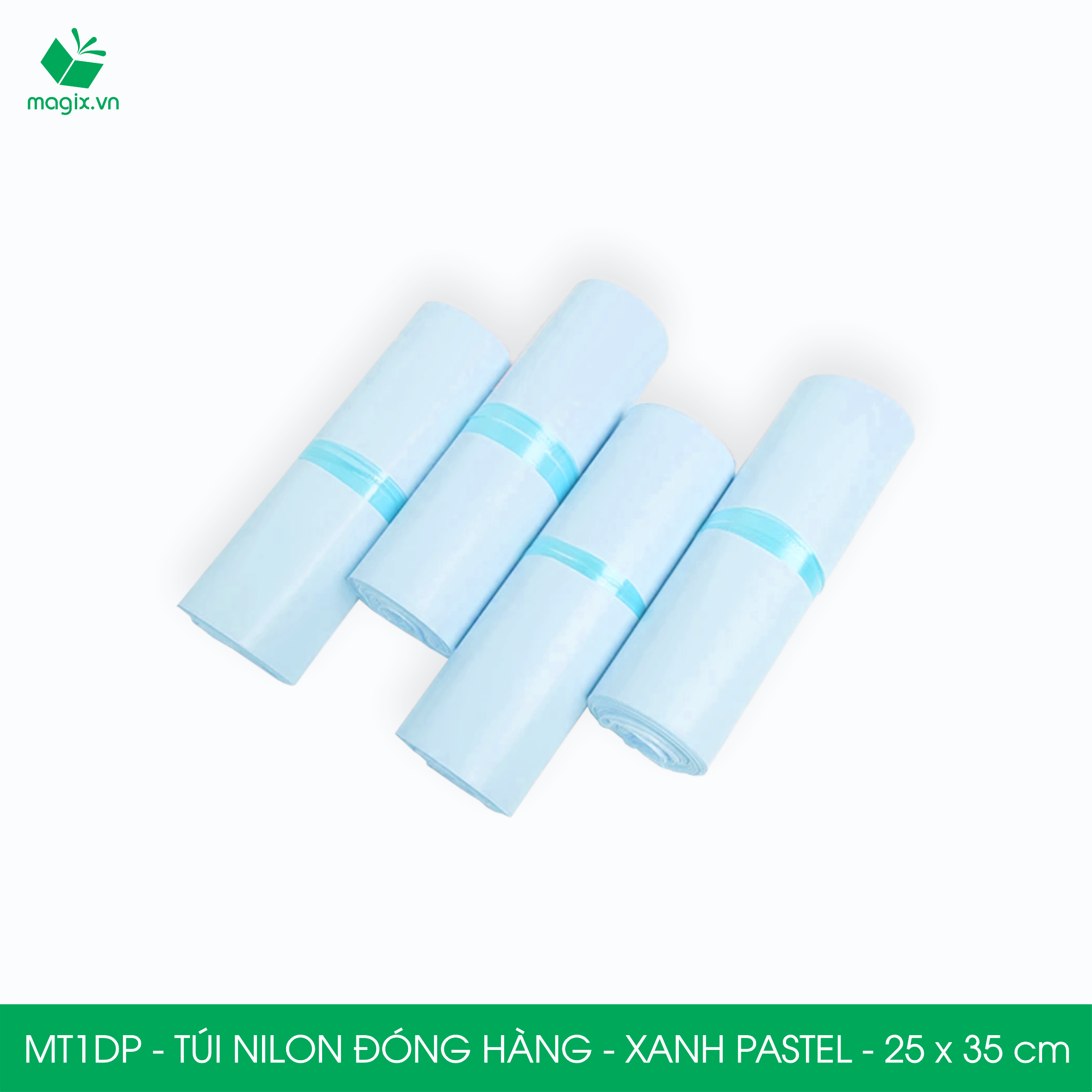 MT1DP - 25x35 cm - Túi nilon gói hàng - 300 túi niêm phong đóng hàng màu xanh pastel