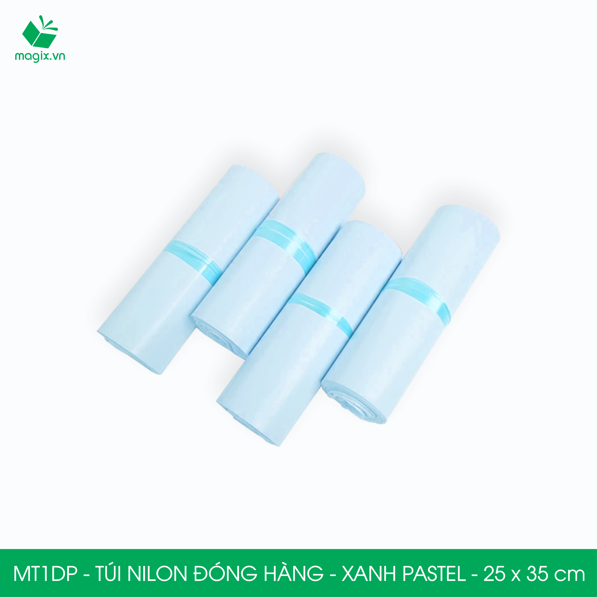 MT1DP - 25x35 cm - Túi nilon gói hàng - 100 túi niêm phong đóng hàng màu xanh pastel