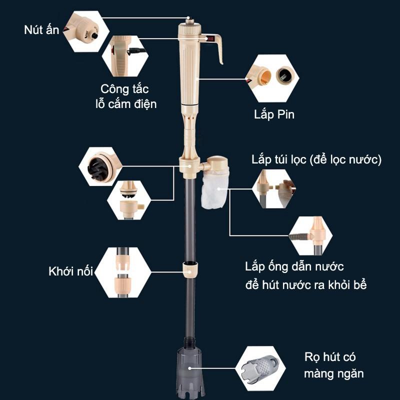 Máy Hút Đáy, Vệ Sinh Hồ Cá Jeneca AS-615B Chạy Pin Và Điện