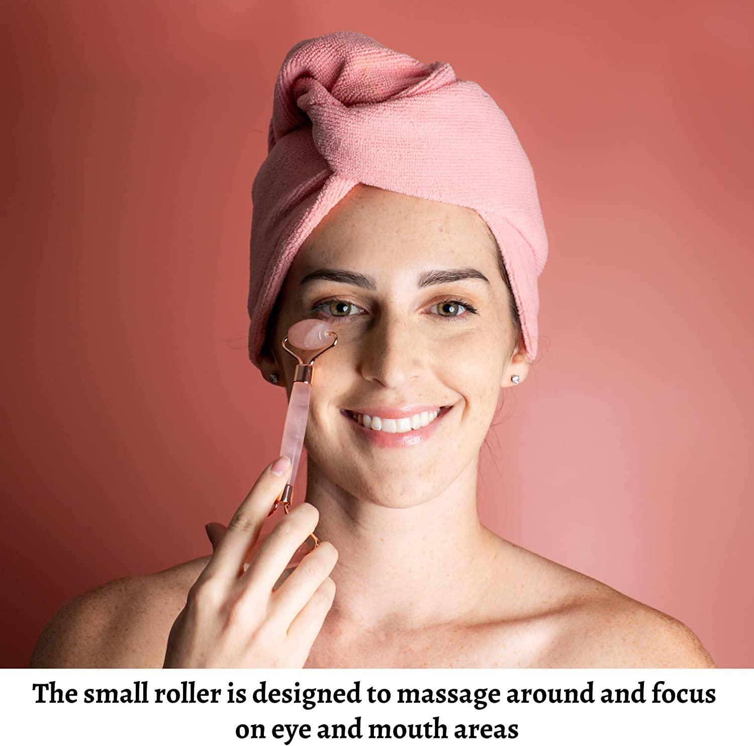 Thiết bị massage Jade gốc / Gua Sha -set - Jado Roller - Quartz hoa hồng tự nhiên 100%