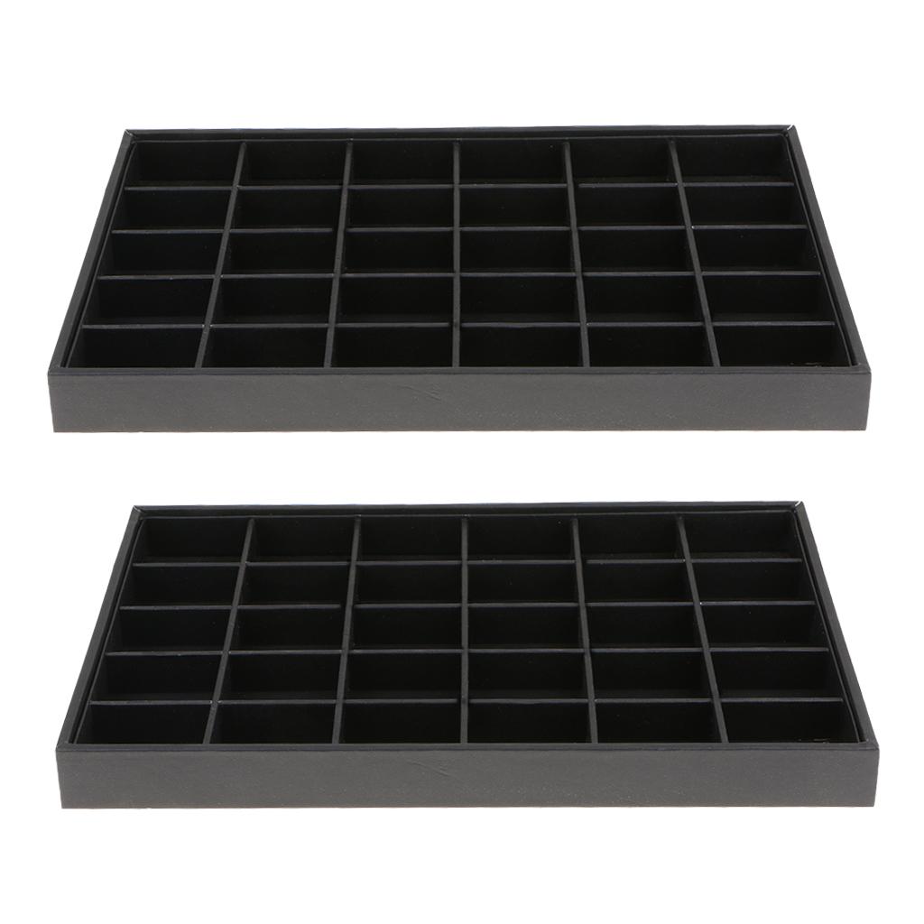 2pcs PU Leather Stackable Jewelry Tray Showcase Display Organizer 30 Slots
