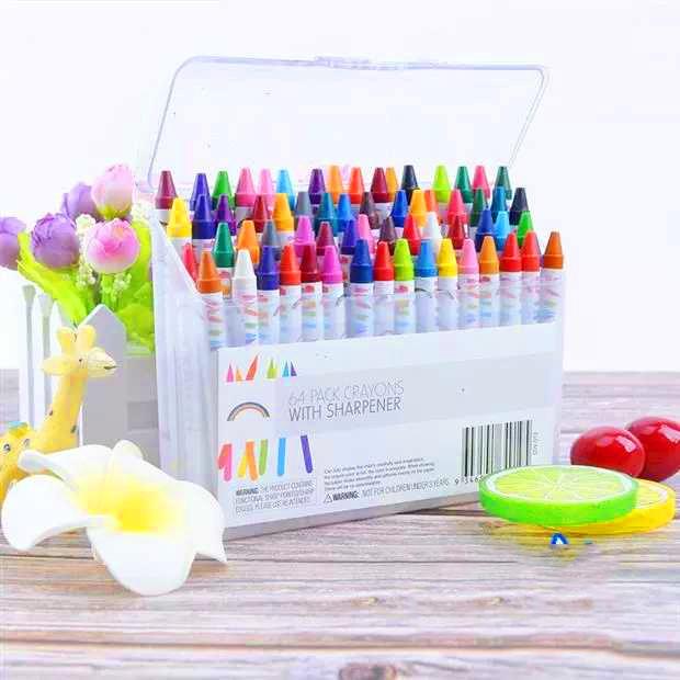 Hộp 64 bút sáp màu đựng hộp nhựa, bộ 64 bút màu sáp cho bé thỏa sức sáng tạo