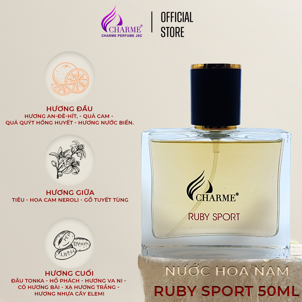 Nước hoa nam thơm lâu, Charme Ruby Sport, nam tính, năng động đầy cuốn hút, đúng chất quý ông, 50ml