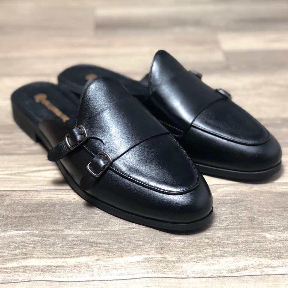 Giày sục nam cao cấp da Pu Pu bảo hành 12 tháng kiểu dáng Double Monk Strap Slipper - Mã T32