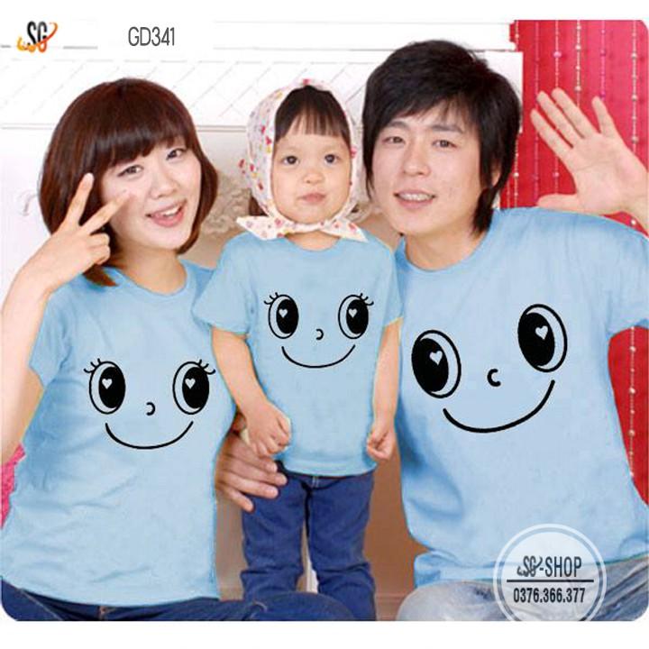 Áo Thun Gia Đình Dễ Thương - Thun Cotton - Màu Thiên Thanh (GD341TT)