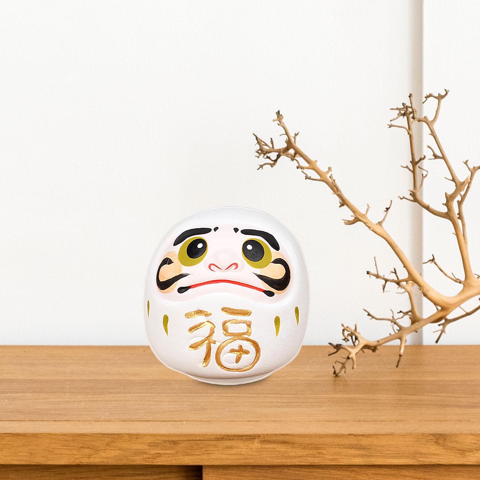 Daruma Doll Statue Craft Decorative for Table Bookshelf Decor White