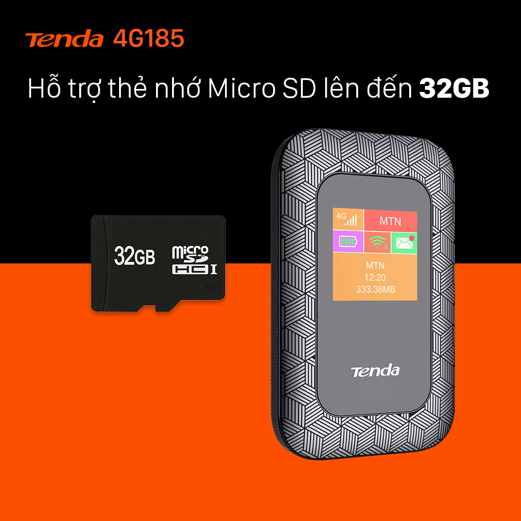 Bộ phát Wifi di động Tenda 4G LTE 4G185 - Hàng Chính Hãng