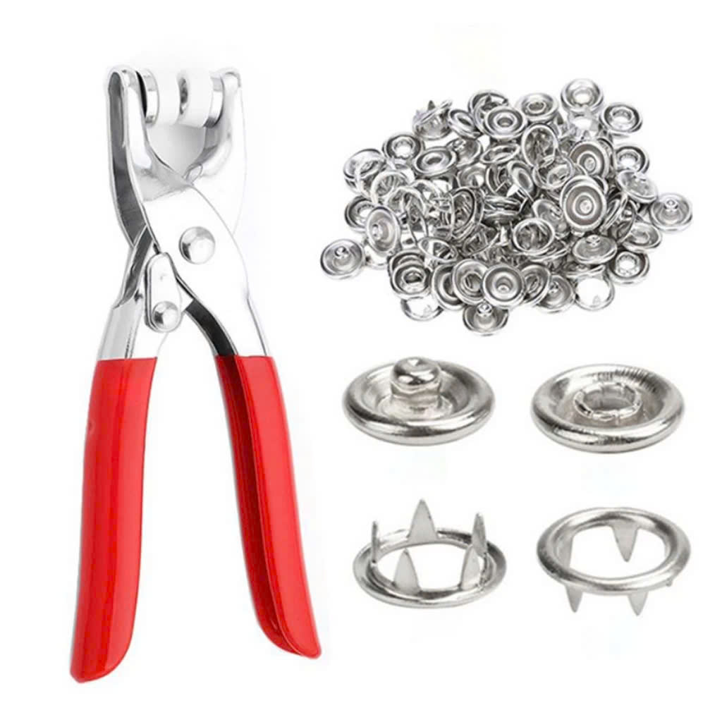 Cây Kìm Bấm Cúc Vành Áo Kim Loại Đa Năng Bộ Kìm Bấm Khuy Kèm 100 Cúc Bấm 9.5mm Thép Không Gỉ, Khoen Quần Áo Tiện Lợi