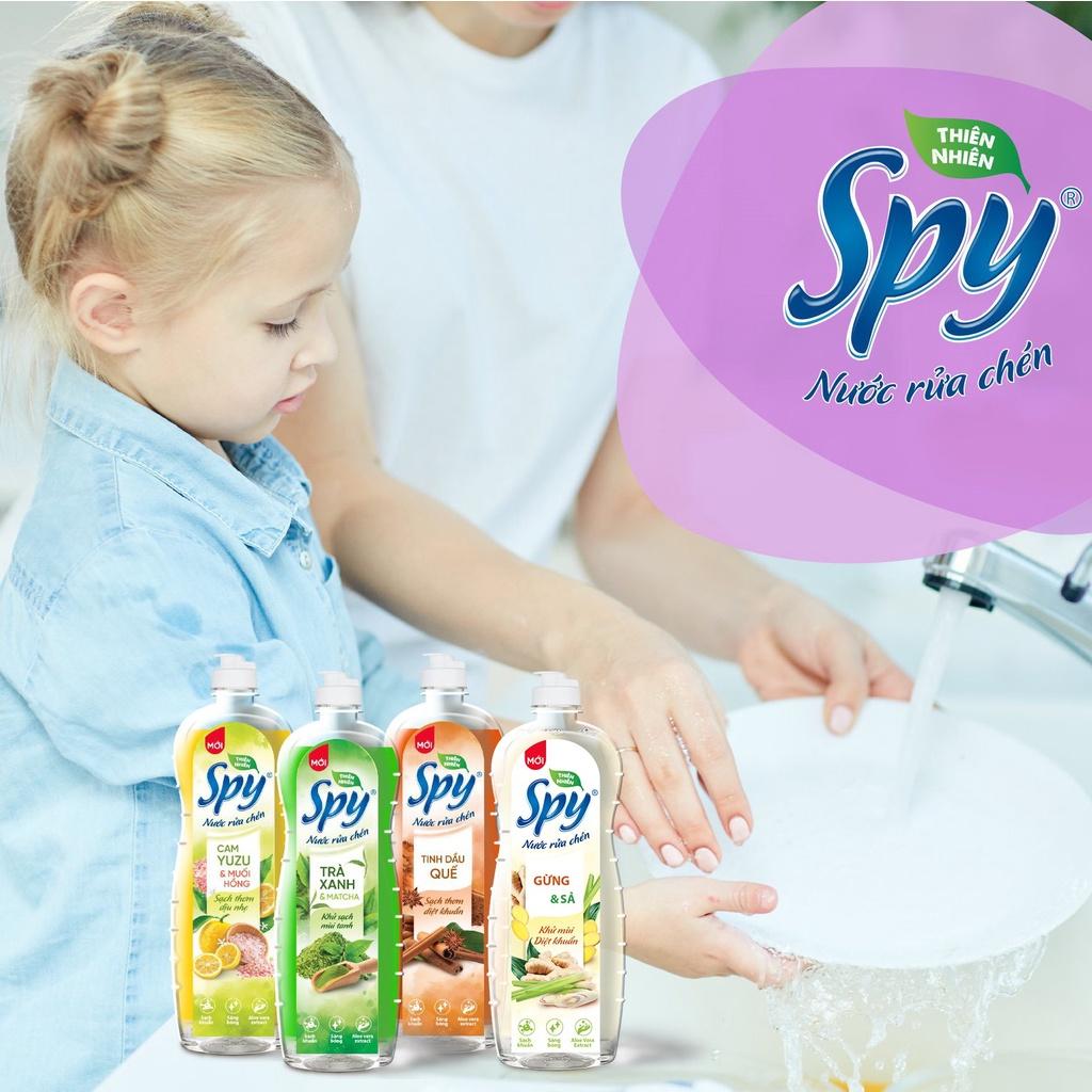 Nước rửa chén bát SPY hương Gừng Sả 760 ml thành phần thiên nhiên, an toàn, sạch nhanh dầu mỡ, mùi tan