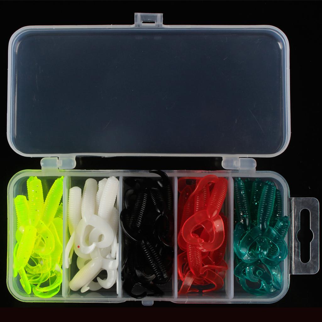 25pcs Double Tail Soft Lures Fishing Bait Maggots Grub Worm Lure, Black/White/Red/Yellow/Green