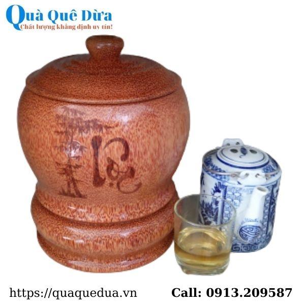 Bình Giữ Ấm Trà Gỗ Dừa Khắc Hoa Văn Lồng Chữ Lộc Và Bình Trà 700 - 950ml - - Sản Phẩm Được Sản Xuất Tại Bến Tre