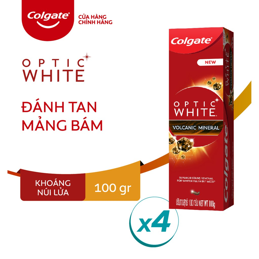 Bộ 4 kem đánh răng làm trắng răng Colgate Optic White từ khoáng núi lửa 100g