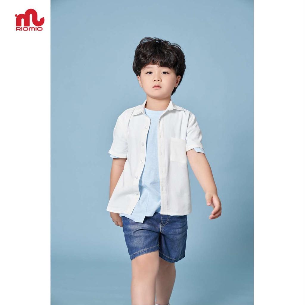 Quần short jean bé trai 3-11 tuổi (15-40kg) RIOMIO sooc bò ống rộng cạp chun 100% cotton sợi tencel - RM217