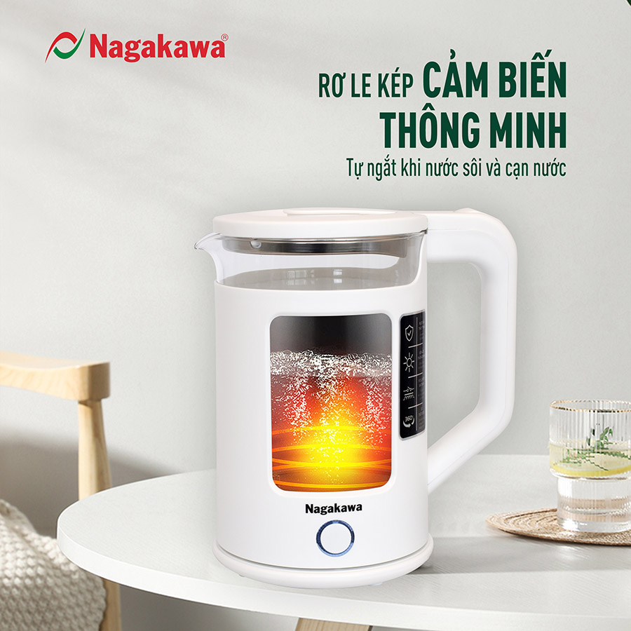 Ấm siêu tốc thủy tinh Nagakawa NAG0318 (1.7 Lít - 1355W) - Hàng chính hãng