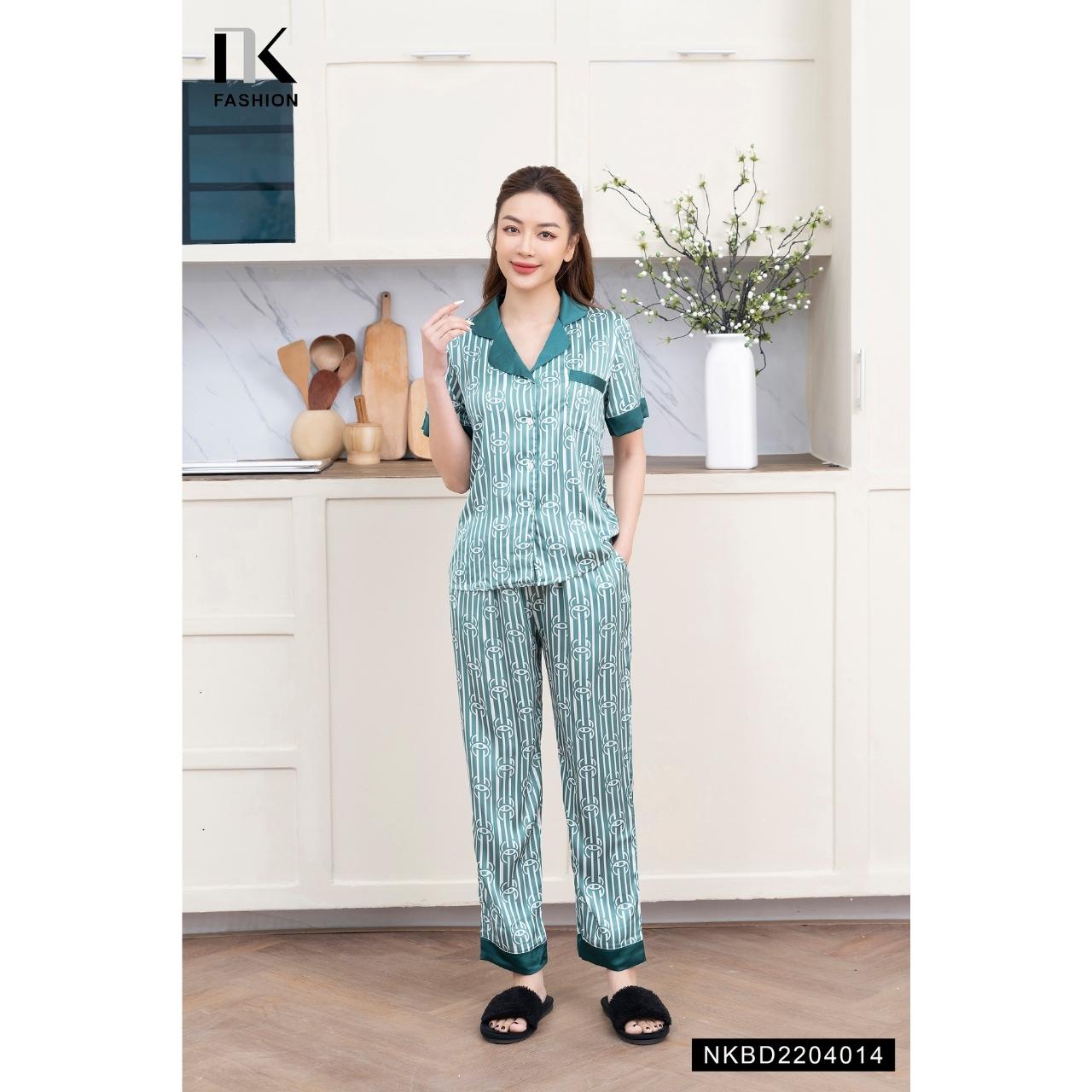 Bộ Đồ Pyjama Mặc Nhà Áo Cộc Kết Hợp Quần Đùi NK Fashion Thiết Kế Phong Cách Cơ Bản, Chất Liệu Vải Cao Cấp NKBD2204014