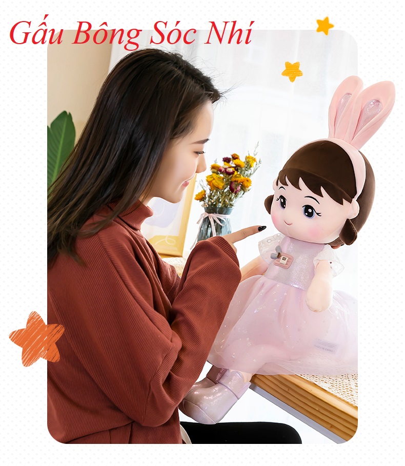 Gấu Bông Búp Bê Tai Thỏ Hàng Cao Cấp Quà Tặng Dễ Thương Cho Bé