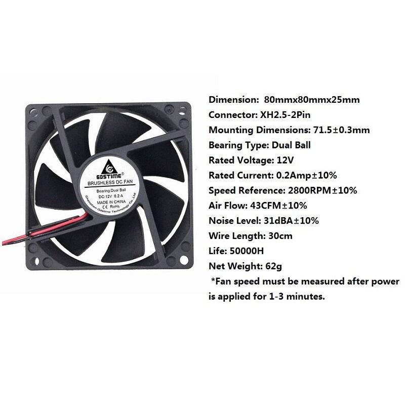 Gdstime 1 Pcs 11V Dual Ball Bearing Brushless DC PC CPU Cooling Fan 80mm x 11mm 1Pin 0.1A 1800RPM 80x80x11mm