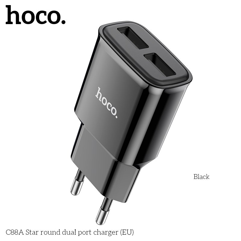 Cóc Sạc 2 Cổng USB Dành Cho Hoco C88A Dòng 2.4A Chân Cắm Eu Hàng Chính Hãng