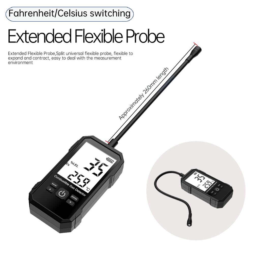Handheld Combustible Gases Leak Detector Natural Gases Leakage Tester Portable Combustible Gases Concentration Analyzer Meter with Temperature Test and Sound Light Alarm Function
