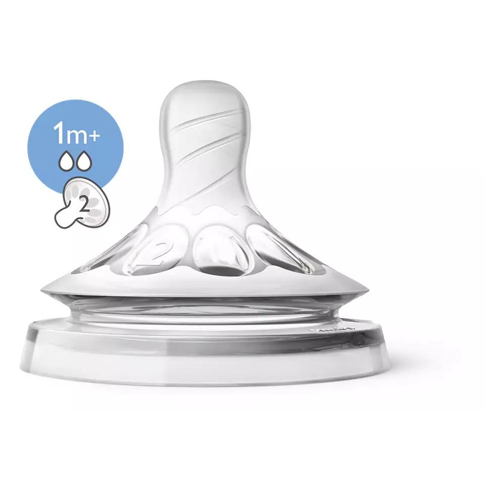 Vỉ 2 Núm Ty Silicone Philips Avent Mô Phỏng Tự Nhiên Số 2 (SCF652/23, 1-3M)