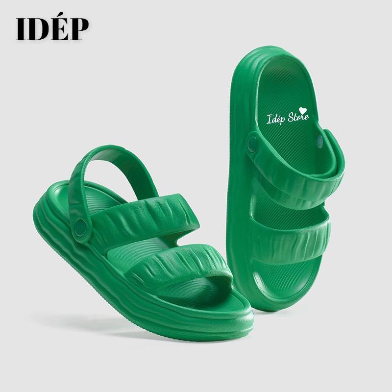 Giày sandal bánh mì nhúm 2 quai ngang chất EVA đế dày 2022 siêu nhẹ đi mưa iDÉP GL065 - Xanh lá