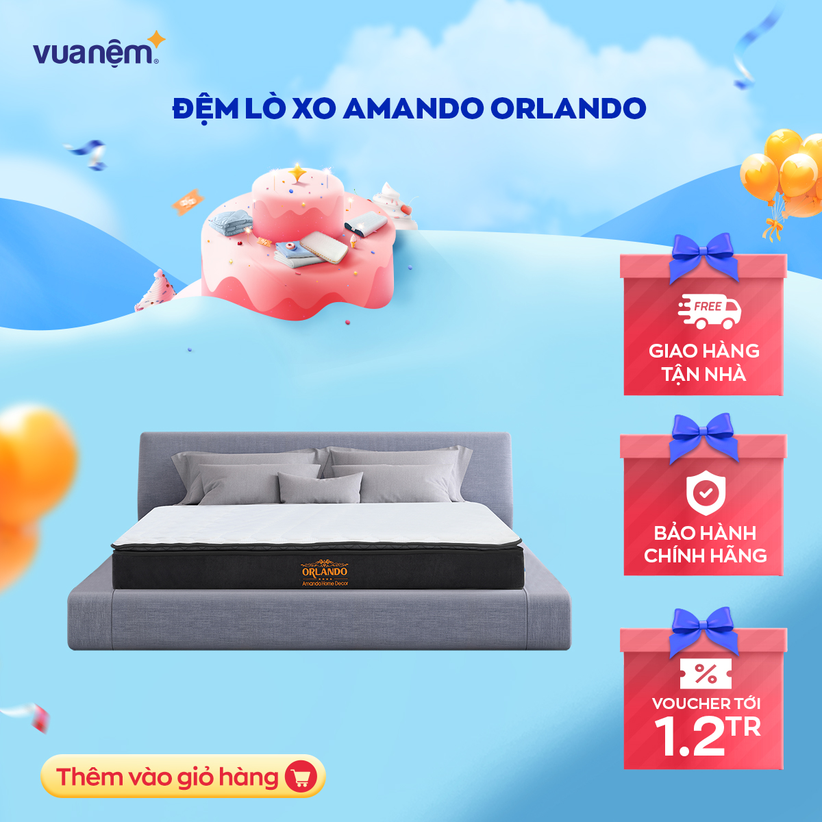 Nệm lò xo túi độc lập cao cấp Amando Orlando êm ái đàn hồi cao, giúp nâng đỡ cơ thể cho giấc ngủ trọn vẹn