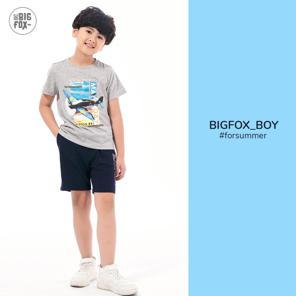 Đồ bộ bé trai cộc tay BIGFOX - MISS MEOW size đại chất cotton phong cách Âu Mỹ  in máy bay MATCH DAY 10 - 37 kg QATE