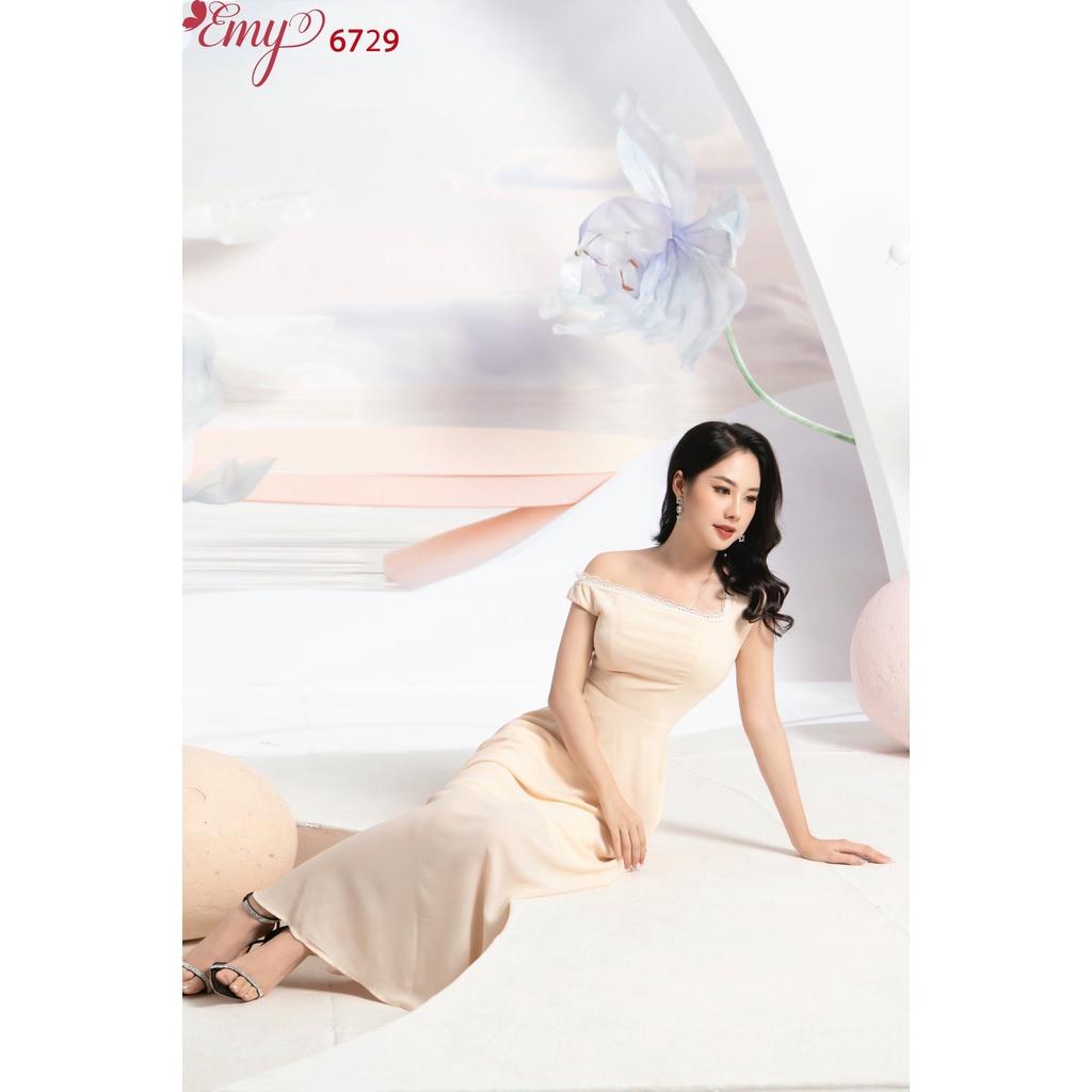 Đầm EMY EM6729 Maxi Xoè Nền Kem